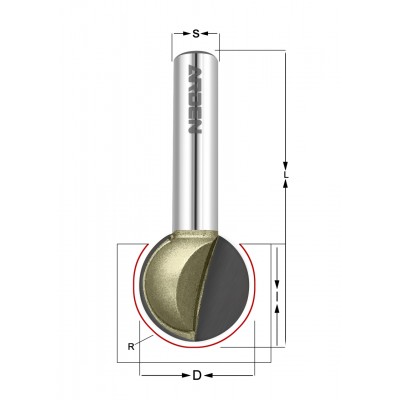 Фреза шар Z=2 R=6.35 D=12,7 I=11, L=45,  S=8