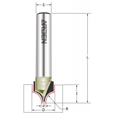 Фреза радиусная "псевдофиленка" Z=2 R=9,5 D=31,7 I=16,7, L=55,  S=12