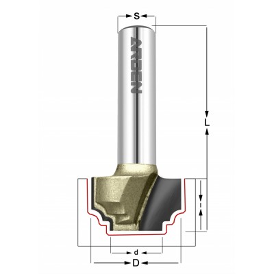 Фреза Декоративный гусёк   Z=2 R=2 D=12,7  I=9,5,  L=40,  S=8