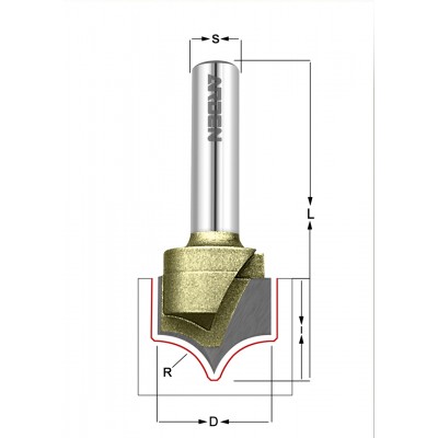 Фреза скругление   Z=2 R=12,7  D=9,53  I=9,53,  L=45,  S=8