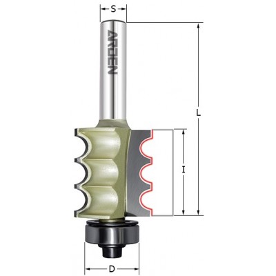 Фреза "тройной внеший радиус" (нижн. подш.) Z=2 R=3.18 D=22.2  I=25.4,  L=75,  S=8