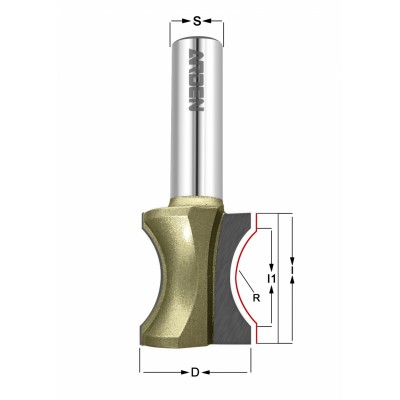 Фреза профильная (Углублённый шар) Z=2 R=4.76 D=25.4 I=22.2,  L=70,  S=12