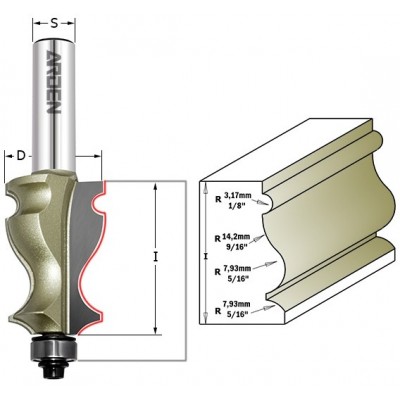 Фреза мультипрофильная (Карниз) (нижн. подш.) Z=2,  D=27, I=41,  L=93,  S=12