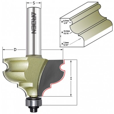 Фреза профильная "Французская классика" (ниж. подш.) Z=2,  D=47.5, I=28.5,  L=80,  S=12