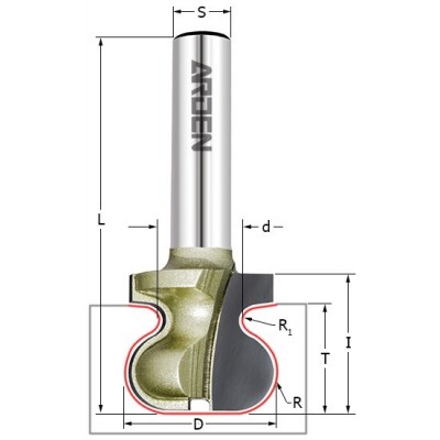 Фреза профильная (Ручка) Z=2, R=12.7, D=44.45, I=28.6, L=68, S=12